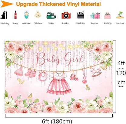 InMemory Baby Girl Baby Shower Backdrop Pink Floral Baby Shower Decorations - Image 5