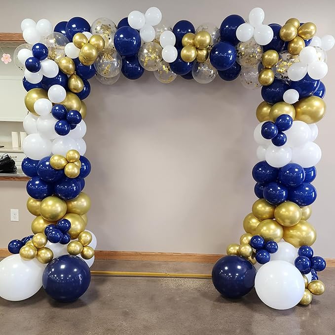Navy Blue Gold Balloons, 60 Packs 12 Inch Dark Blue White Gold Metallic Chrome - Image 6