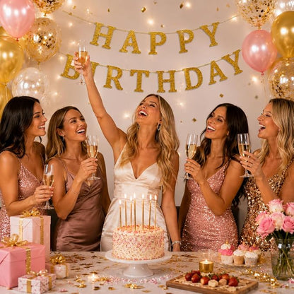 Happy Birthday Banner Gold Glitter Birthday Party Banner Pre-Strung | Happy - Image 5