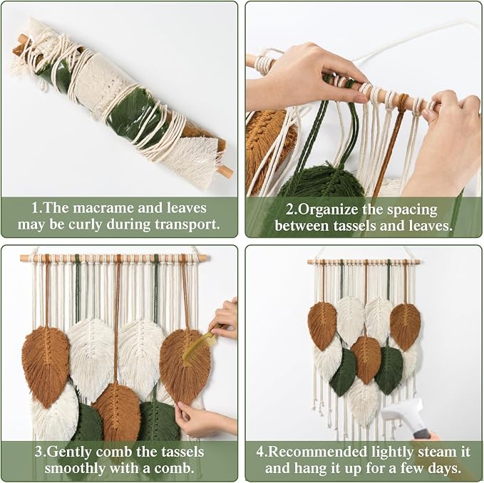 Macrame Wall Hanging Leaves Woven Tapestry Boho Chic Modern Home Decoration | - Image 7