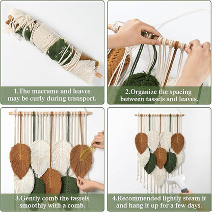 Macrame Wall Hanging Leaves Woven Tapestry Boho Chic Modern Home Decoration | - Image 7