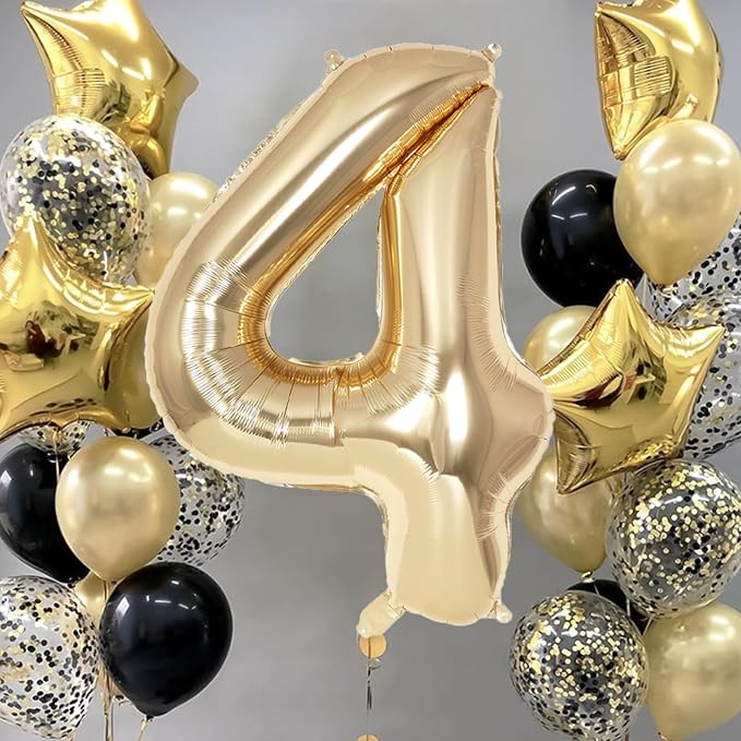 Champagne Gold Large Number 4 Balloon, 40 Inch Light Gold Foil Helium Number - Image 2