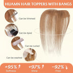 Benehair Clip in Bangs 100% Real Human Hair Extensions 360° Cover Clip on 3D Wispy Bangs for Women Topper Hairpieces for Women Light Brown