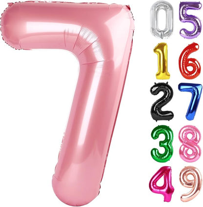 Pastel Pink Number 7 Balloon 40 Inch, 7th Birthday Decorations Men Women | Foil by IWERP