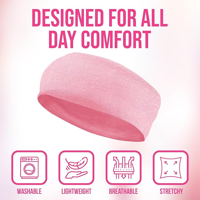Styla Hair Headbands for Women Stretch Fashion Head Bands 10 Pack Non-Slip Head Wraps Great for Spa, Sports, Yoga, Pilates, Running, Gym Headband, Workouts (Pink)