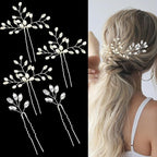 5 Pcs Rhinestone Bridal Hair Pins Sparkly Bride Hair Piece for Women Crystal Pearl Hair Accessories for Bride Bridesmaids Flower Girls(Silver)