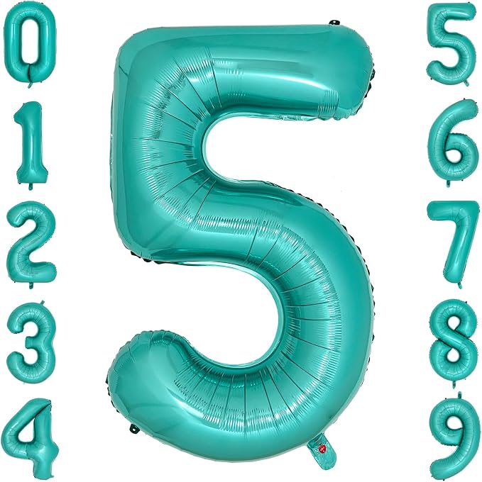 Teal Number 5 Balloons 40 Inch Large Turquoise Blue Foil Balloons by cocodino
