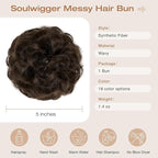 Messy Bun Hair Piece Wavy Curly Scrunchies Fluffy Donut Thick Updo Elegant Chignon Hairpieces for Women Girls, Medium Brown 1.4oz