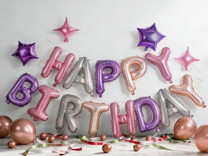 Pink Purple Happy Birthday Balloons Banner Sign Mylar letter Party decor | - Image 2