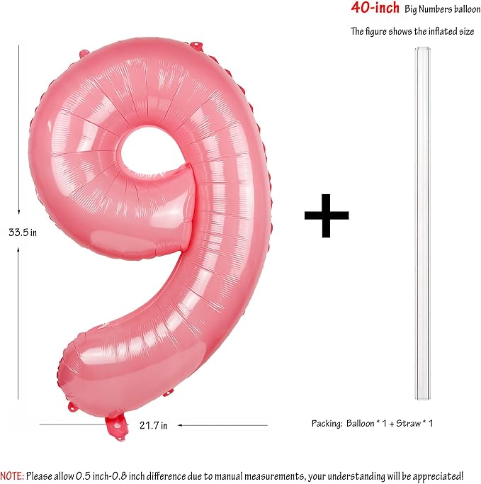 Macaron Pink Number 9 Balloon 40in Large Helium Foil Polyester Film Balloon | - Image 2