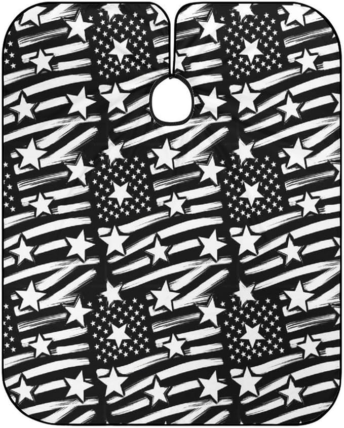 Men Women Adults Black White Stripes American USA Flag Salon Haircut Capes, Lightweight Hairdressing Haircut Apron for Hairdressers, Profession Barbershop Supplies