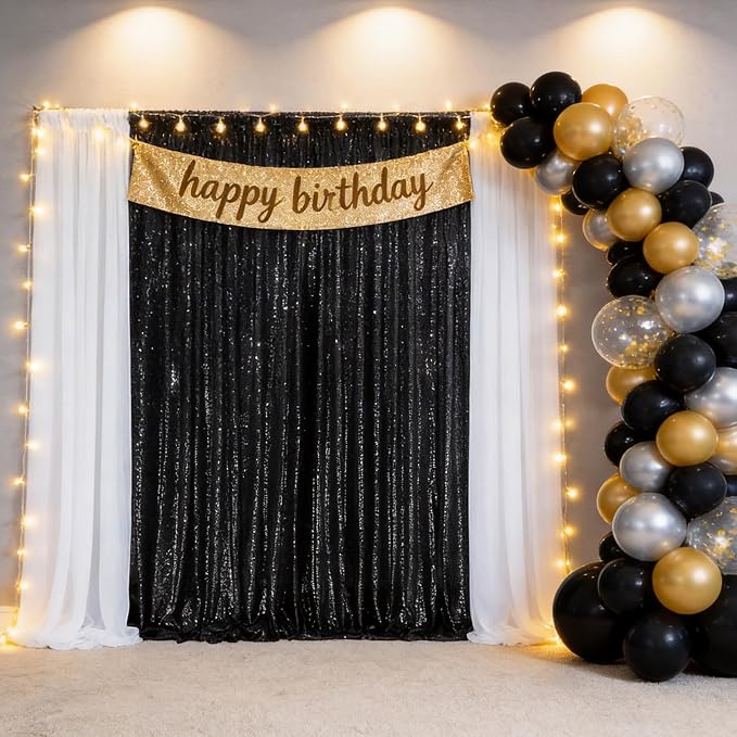 Black Sequin Backdrop Curtains 2 Pcs 3.3ftx8ft Sparkle Backdrop Fabric | - Image 5