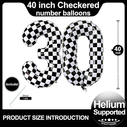 LHOAVWE Number 30 Checkered Balloons 40 Inch Giant Race Car Checkered 30 Number - Image 2