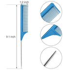 Leinuosen 3 Packs Rat Tail Comb Steel Pin Rat Tail Carbon Fiber Heat Resistant Teasing Combs with Stainless Steel Pintail ()