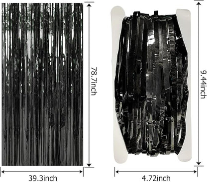 5 Pack Foil Curtain Backdrop Black Metallic Tinsel Foil Fringe Curtains Photo - Image 7