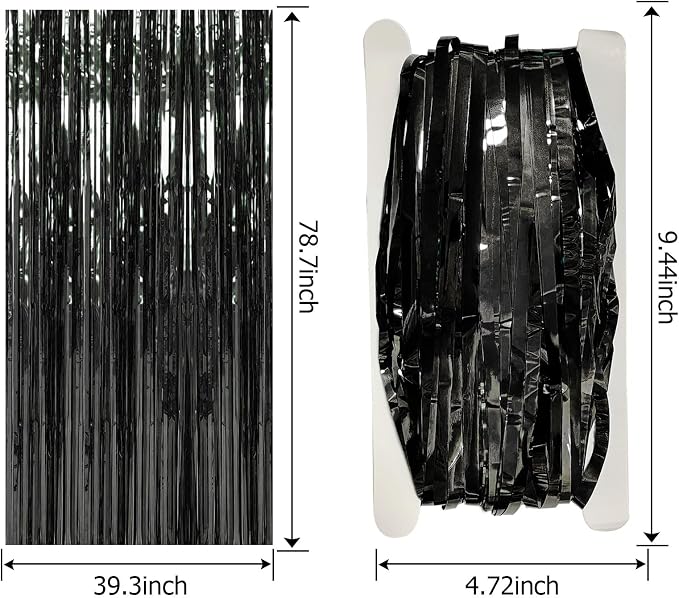 2 Pack Foil Curtain Backdrop Black Metallic Tinsel Foil Fringe Curtains Photo - Image 7