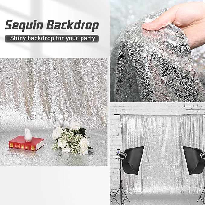 Eternal Beauty Silver 3mm Sequin Backdrop 2x8 Ft 2 Pack Wedding | Dense Sparkle - Image 5