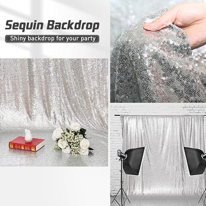 Eternal Beauty Silver 3mm Sequin Backdrop 2x8 Ft 2 Pack Wedding | Dense Sparkle - Image 5