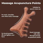 4 in 1 Sandalwood Gua Sha Massager, Scraping Massage Comb for Hair, Face, Eye, Neck & Body Meridian Therapy Tool for Relaxation & Rejuvenation