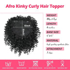 Natural Afro Kinky Curly Short Hair Toppers With Bangs - Black Clip-in Synthetic Wiglets for Men and Women With Thinning Hair - Instant Volume and Style