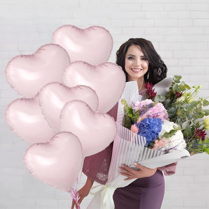 Pink Heart Ballloons, 18 Inch Pastel Pink Foil Love Heart Shaped Balloons 12Pcs - Image 2