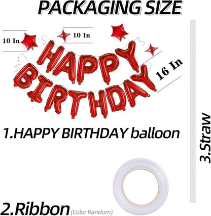 Red Happy Birthday Balloons Banner Sign Mylar letter Party Decoration | include - Image 3