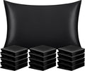 NTBAY 12 Pack Satin Standard Pillowcases for Hair and Skin, Luxurious and Silky Pillow Cases with Envelope Closure, 20x26 Inches, Black