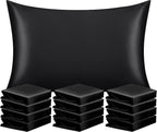 NTBAY 12 Pack Satin Queen Pillowcases for Hair and Skin, Luxurious and Silky Pillow Cases with Envelope Closure, 20 x 30 Inches, Black