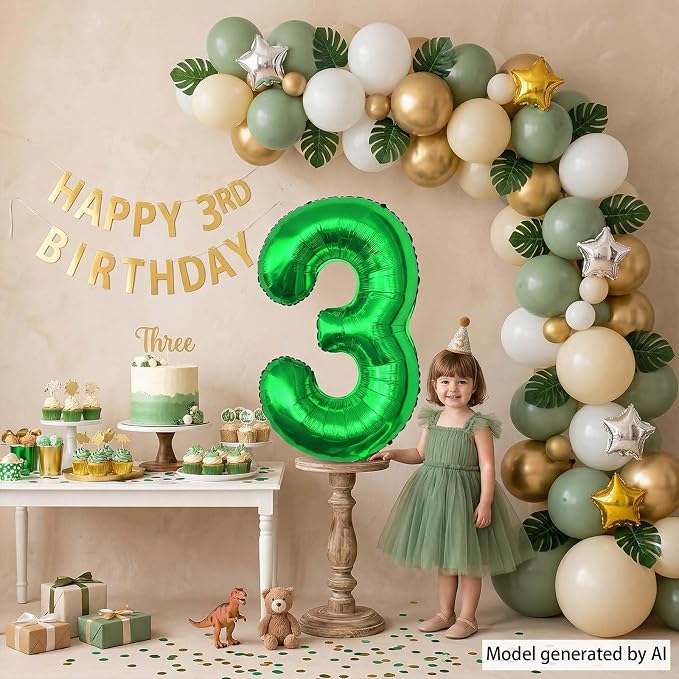 Green Number 3 Balloon 40 Inch, Foil Numeral - Image 3