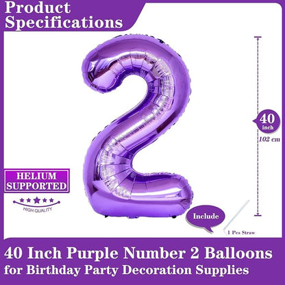 Purple Number 2 Balloons, 40 Inch Giant Number Balloons Foil Mylar Helium - Image 2