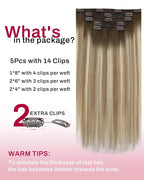 Moresoo Clip in Hair Extensions Remy Double Weft Human Hair Clip in Extensions Balayage Straight Hair Extensions for Women Ombre Brown to Light Brown with Blonde 5pcs 80g 10inch