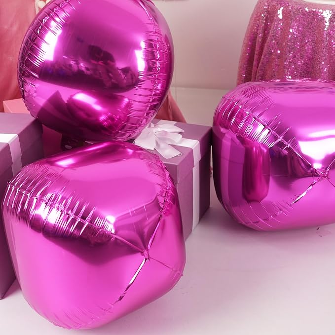 Hot Pink Round Foil Balloons, Metallic Hot Pink Brown Foil Baloon - Image 2