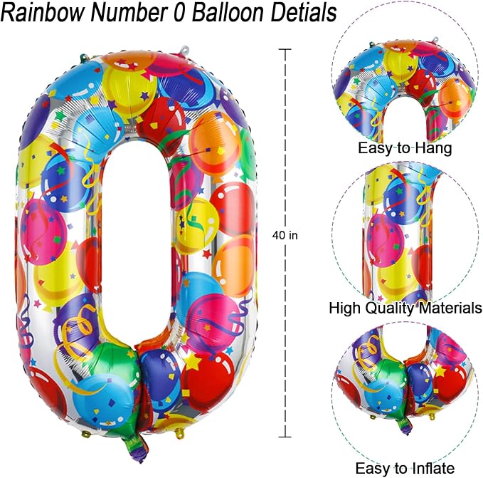 Rainbow Number 10 Balloon, 40 Inch Mylar Foil Balloons - Image 3