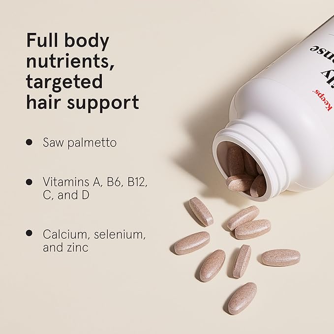 Keeps Daily Hair Growth Supplement for Visibly Thicker, Fuller Looking Hair - Hair Thinning Supplement with Biotin, Saw Palmetto, Vitamins A, B6, B12, C, D & Calcium - Men & Women - 3 Month Supply