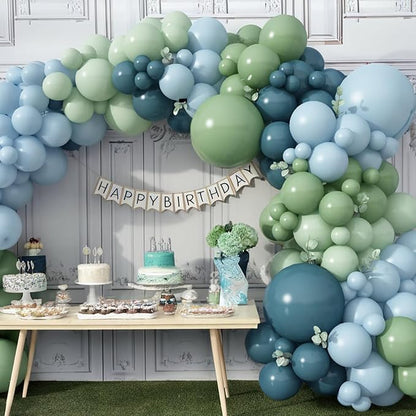 Blue and Green Balloon Arch Kit 107Pcs Dusty Blue Sage Green Balloons Garland - Image 7