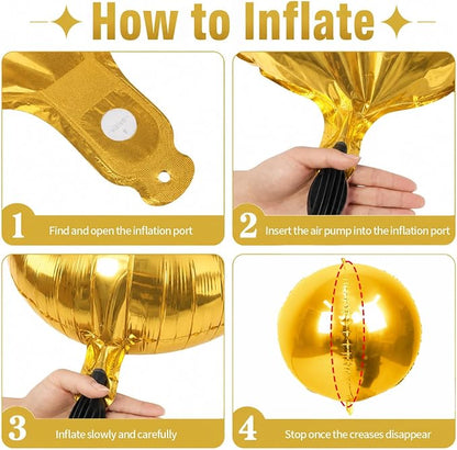 15 Pcs Gold Round Foil Balloons, 22/15/10 Inch 4D Ball Balloons Metallic Gold - Image 3
