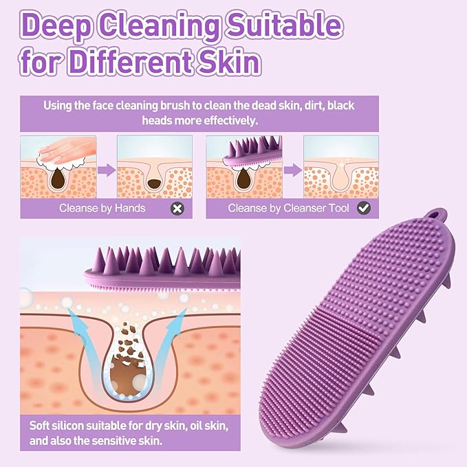 Silicone Hair Massager Wash Brush Shampoo Brushes + Face Scrubber Face Mask Brush Exfoliating Cleansing Facial Makeup Exfoliator Blackhead Skin Care Tool Comfort Wet & Dry Use for Women Men