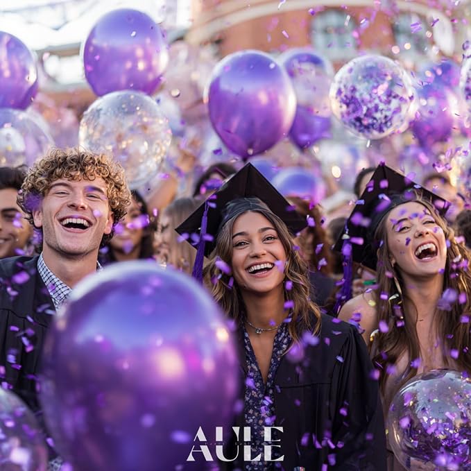 AULE 42Pcs Metallic 12 Inch Purple Confetti Balloons Set | Purple Party Balloons - Image 5