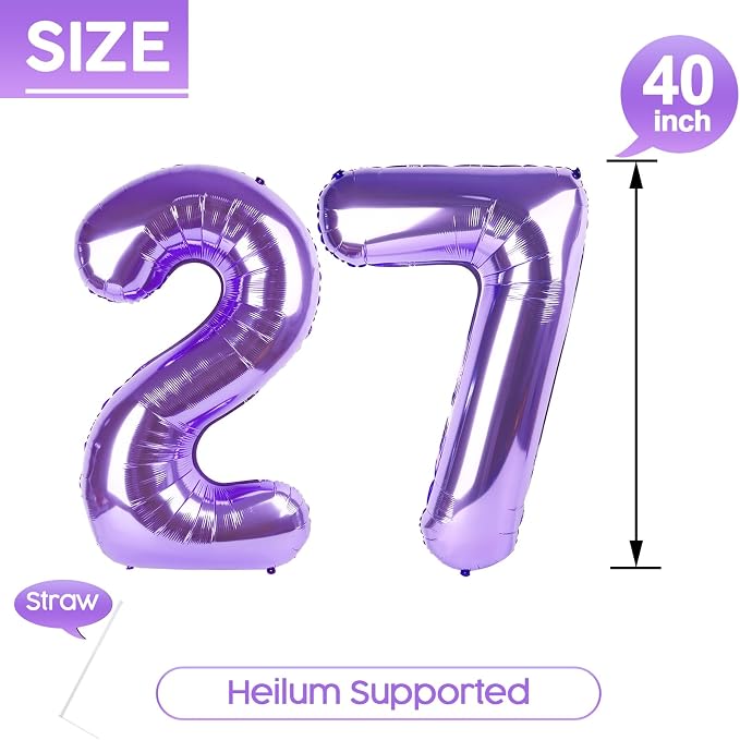 27 Balloon - Purple Birthday Number Balloons, 40 Inch Decorations Men Women | - Image 5