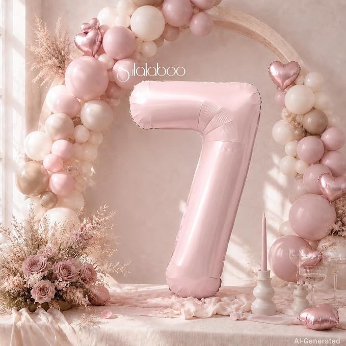 40 Inch Light Pink Number 7 Foil Big 0-9 Giant Digital Balloon | 7th - Image 2