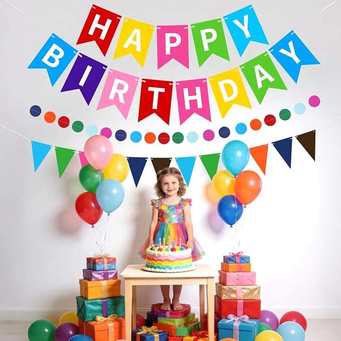 Colorful Happy Birthday Banner, Happy Birthday Decorations Hanging Birthday - Image 5