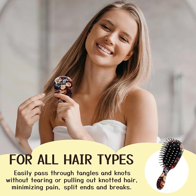 Mini Hair Brush,Cute Detangling Travel Hair Brush,Soft Bristles for Effortless Tangle Removal,Detangler Hairbrush for Women Men Boys Girls Kids Wet Dry All Hair Types (Colorful Flowers, Mini)