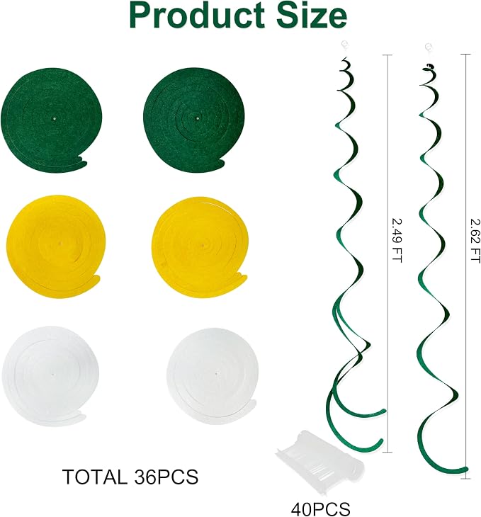 36 Pcs Green Yellow White Hanging Swirl Decorations Felt Swirl Streamer Spiral - Image 2