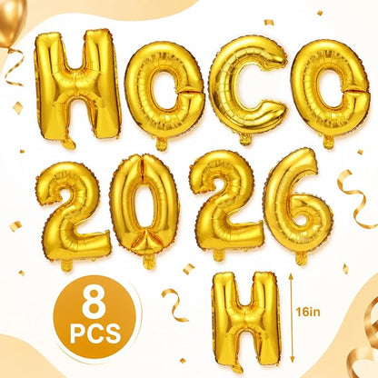 8 Pcs HOCO 2026 Foil Letter Balloons, 16 Inch Gold Alphabet Balloon Banner - Image 2