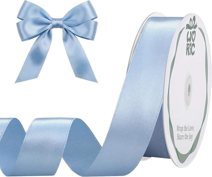 woric Dusty Blue Satin Ribbon 1 Inch 50 Yards Light Baby Blue Ribbon | Gift by woric