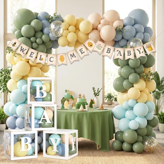 153 Pcs Blue Yellow Balloon Banner Bear Baby Shower Decorations Neutral | Dusty - Image 7