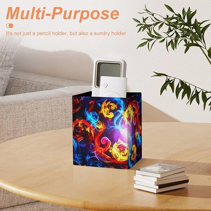 Leather Square Pens Pencils Holder Cup Desktop Stationery Organizer Case Trippy - Image 7