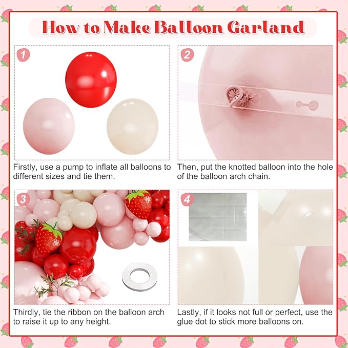 Strawberry Pink and Red Balloons Arch Kit - Image 4