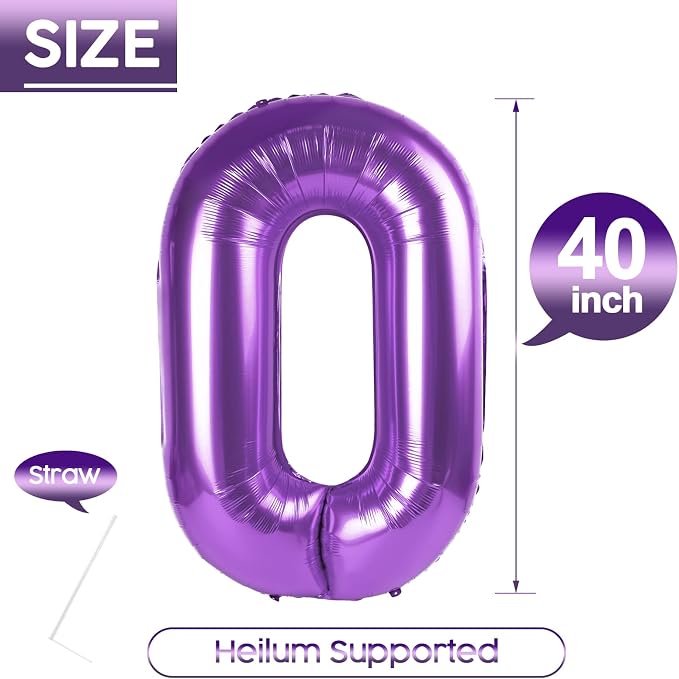 0 Balloon - Purple Birthday Number Balloons, 40 Inch Decorations Men Women | - Image 5