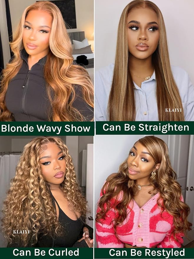 KLAIYI Wear And Go Glueless Wig Bye Bye Knots 13x4 Precut Lace Front Wigs Human Hair Ombre Highlight Blonde Body Wave Wig Pre Bleached Pre Everything Pre Plucked with Baby Hair 3S Ready to Wear 24Inch